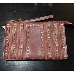 Michael Kors Brooklyn Grommet Medium Phone Wristlet in Leather Brown Brick
